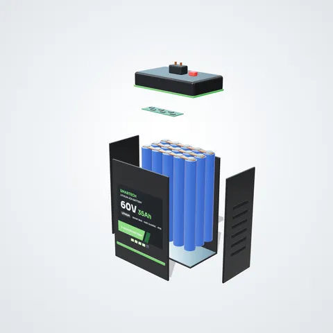 60V 35Ah Lithium E-Scooter Battery - inside view (3D illustration)